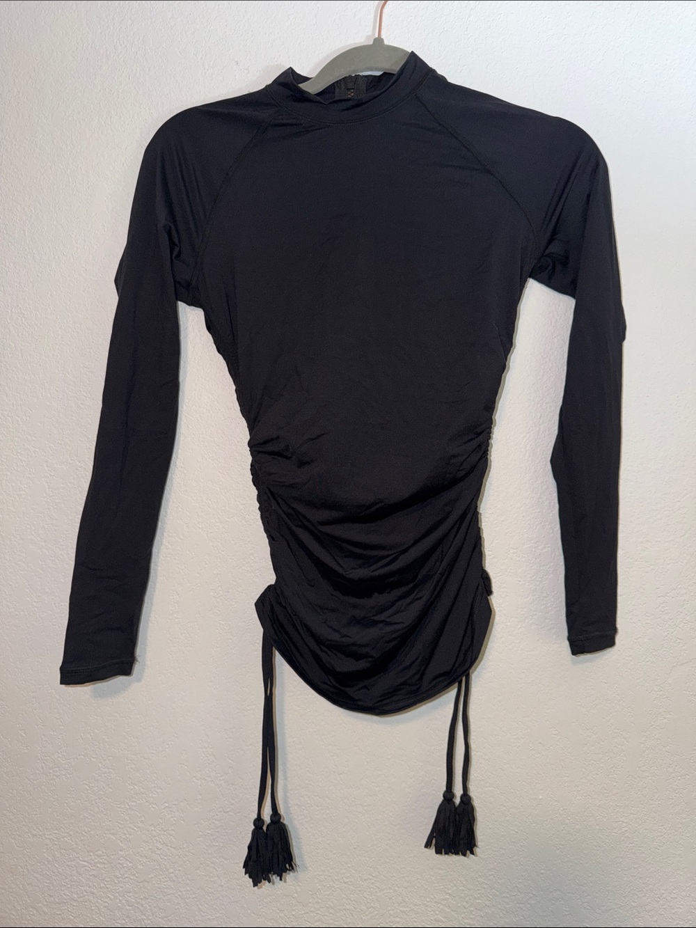 J. Crew Black Long-Sleeve Ruched Side Tie Swim Tee